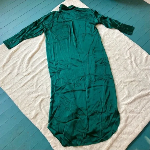 ❌SOLD❌ Banana Republic NEW Muse Silk Maxi Shirtdress in Emerald Green size L - Picture 8 of 17